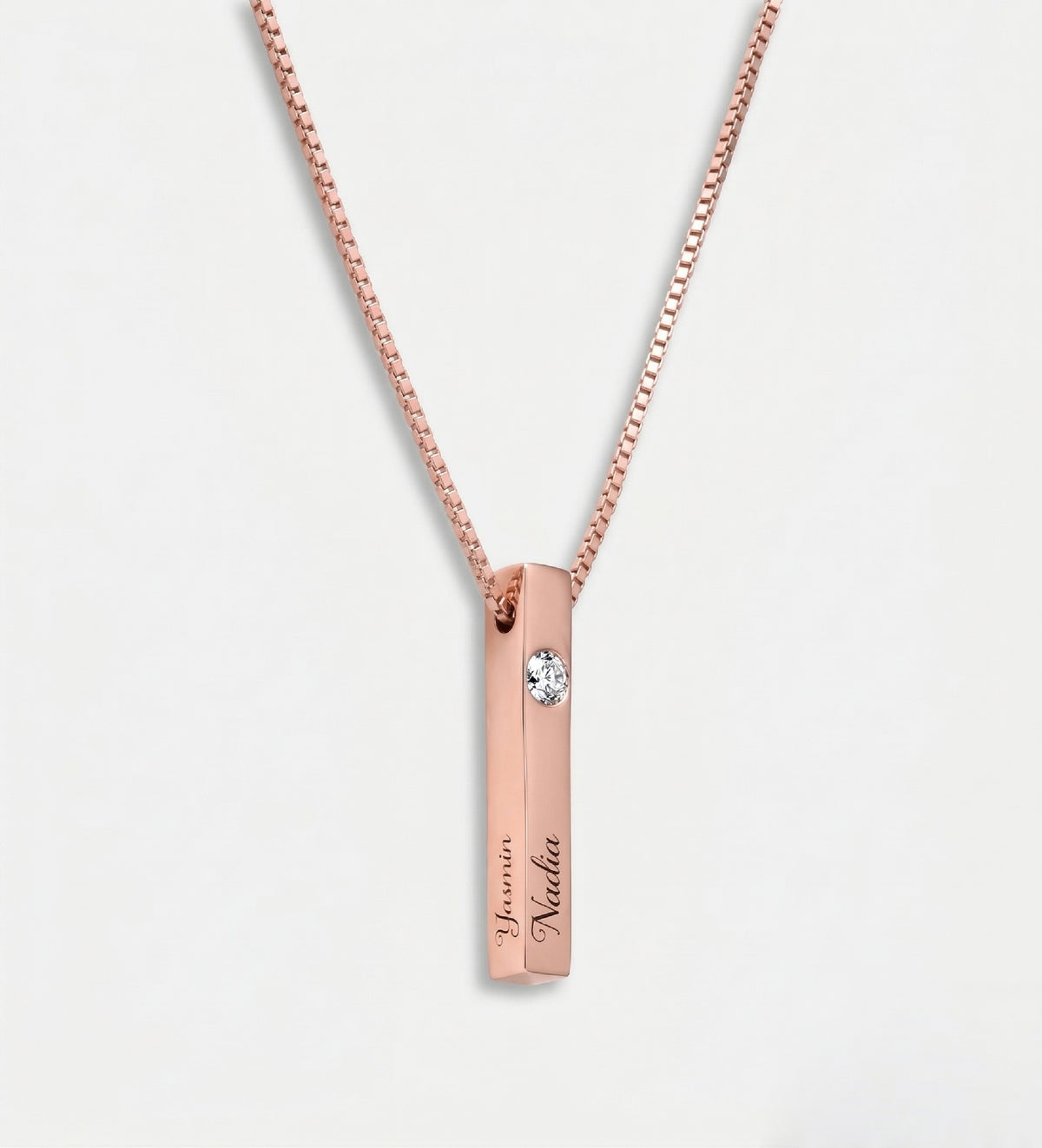 Vertical Bar Necklace With 0.25CT Lab Diamond in 18K Rose Gold Plating on 925 Silver - Ash & Harry