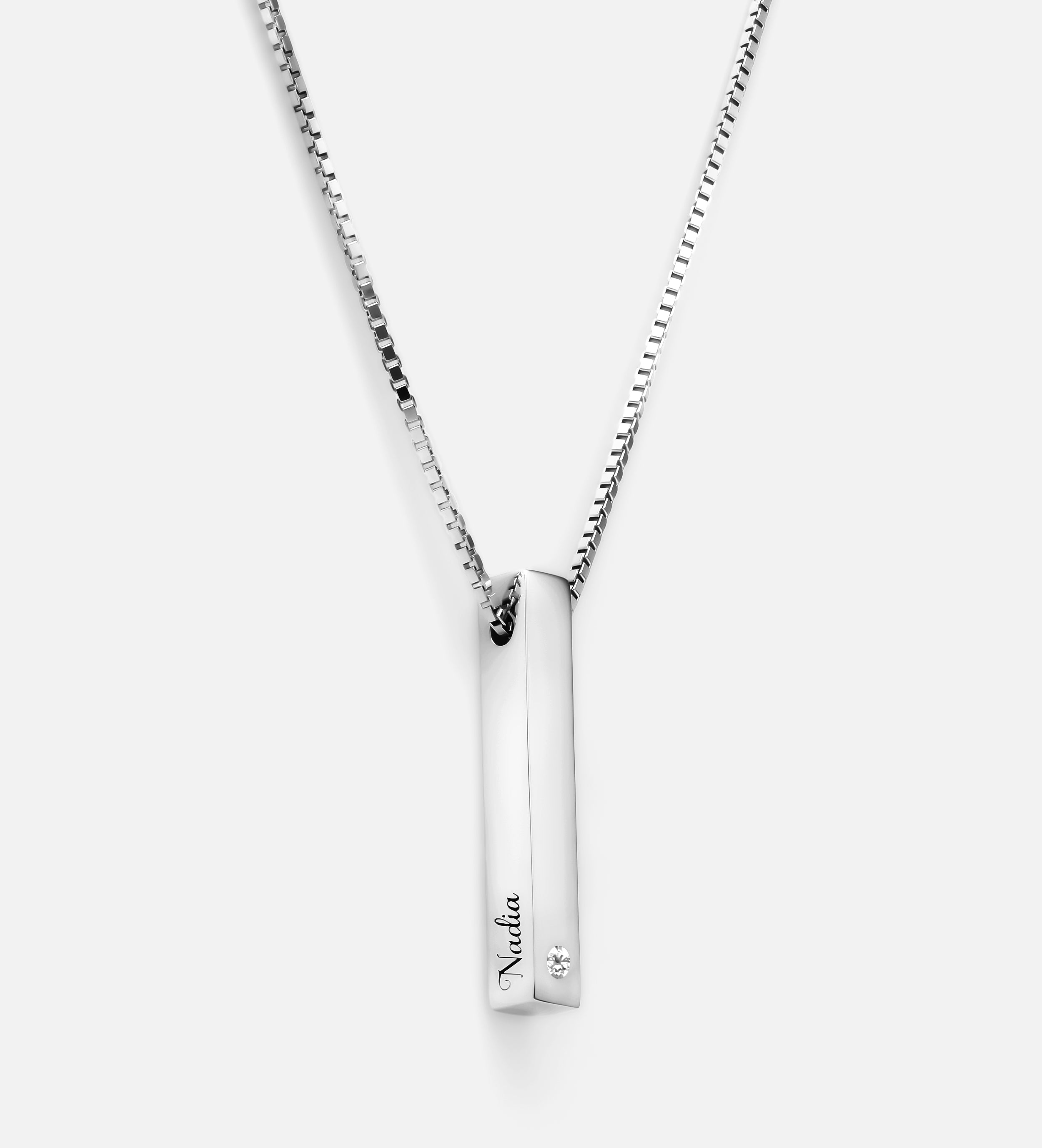 Vertical Bar Necklace With Lab Diamond in Rhodium Plating on 925 Silver - Ash & Harry