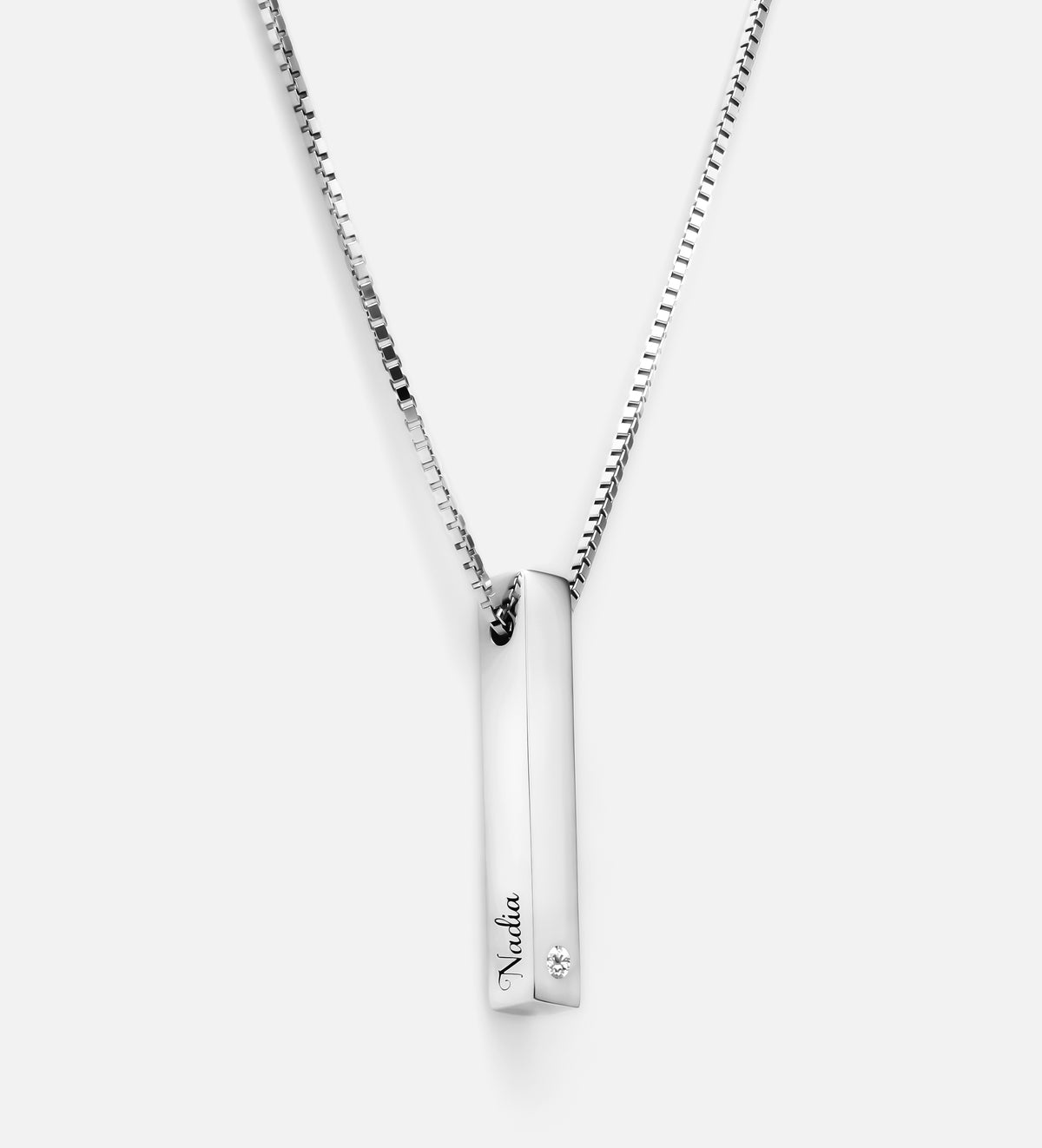 Vertical Bar Necklace With Lab Diamond in Rhodium Plating on 925 Silver - Ash & Harry