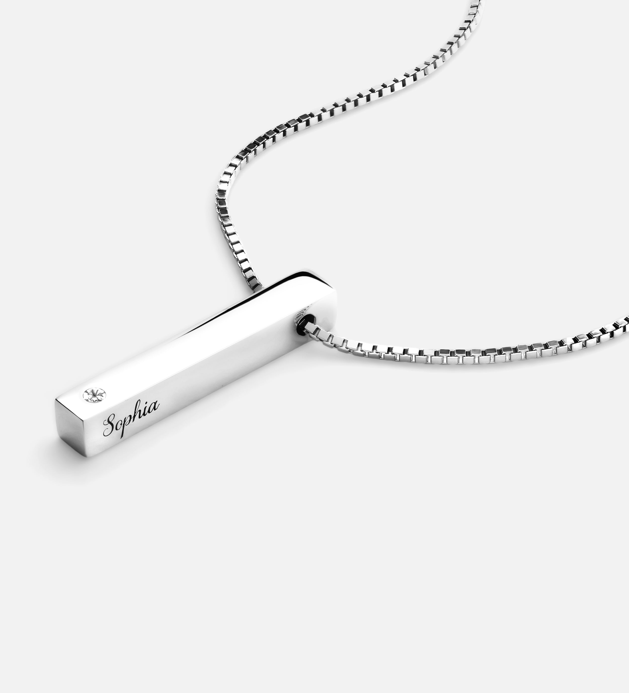 Vertical Bar Necklace With Lab Diamond in Rhodium Plating on 925 Silver - Ash & Harry