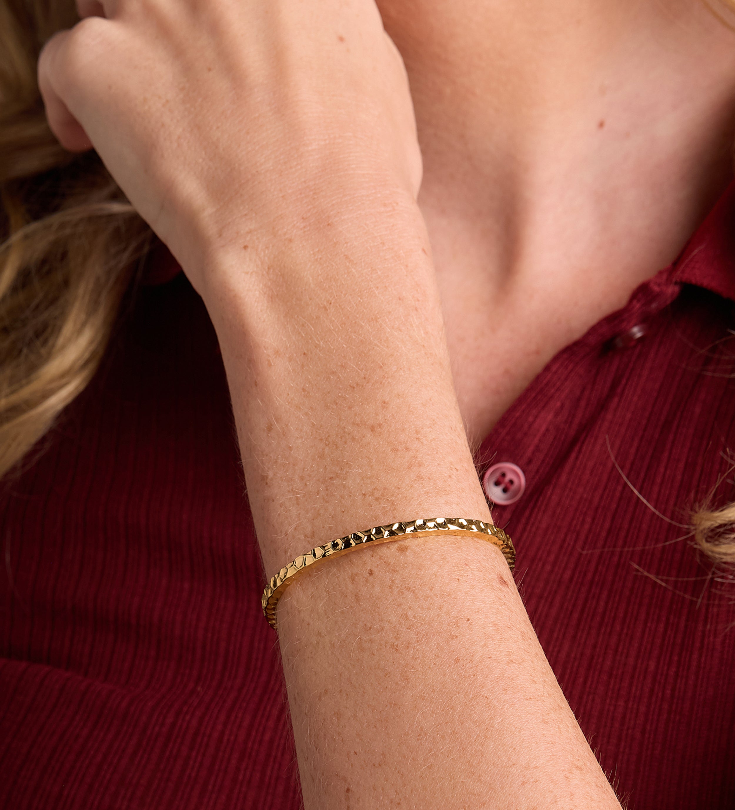 Artisan Hammered Cuff Bracelet in 18k Gold Plating on 925 Silver - Ash & Harry