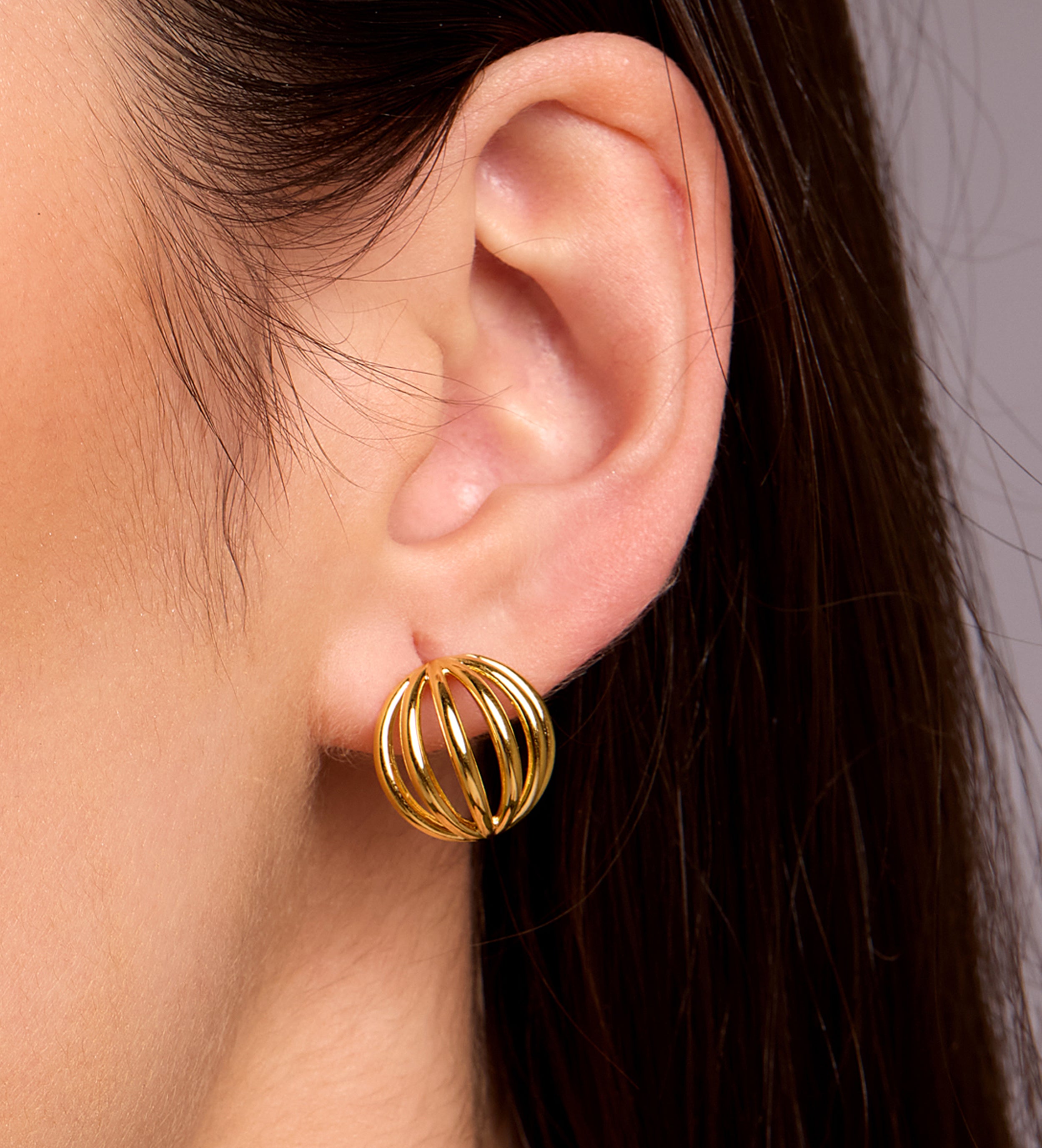 Caged Stud Earrings in 18k Gold Plating on 925 Silver - Ash & Harry