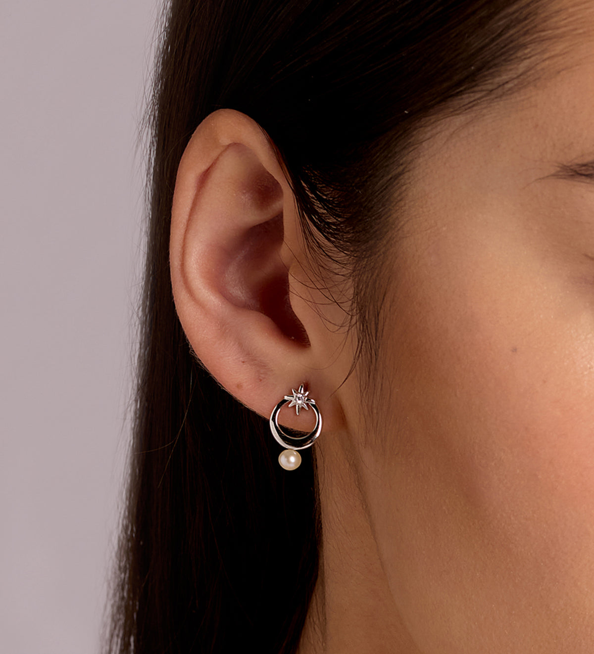 Pearl Drop Starburst Earrings in Rhodium Plating on 925 Silver - Ash & Harry