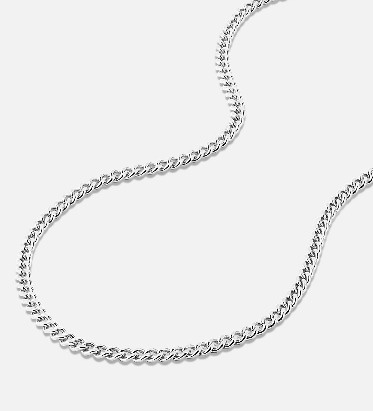 Curb Chain Necklace in Rhodium Plating on 925 Silver - Ash & Harry