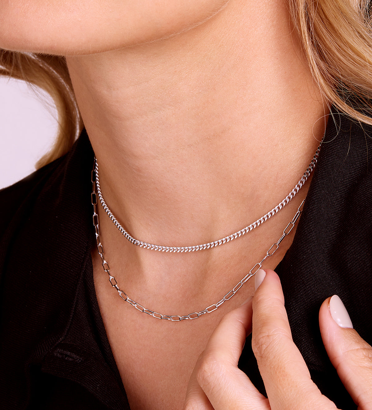 Curb Chain Necklace in Rhodium Plating on 925 Silver - Ash & Harry