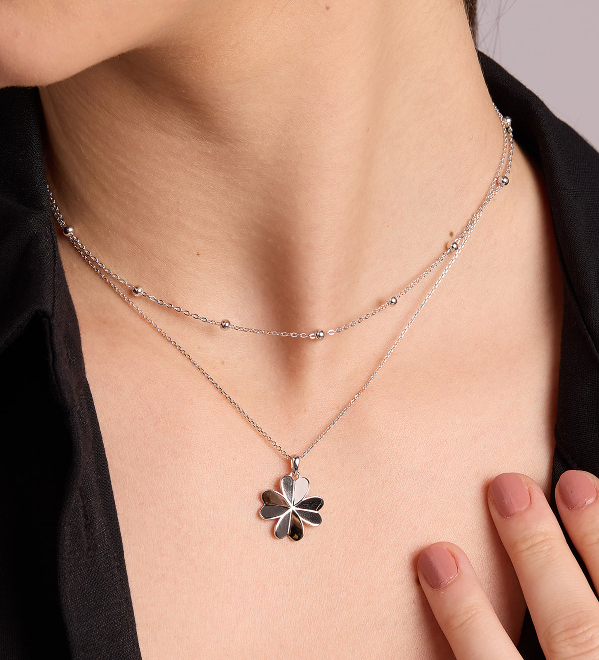 Dotted Chain Necklace in Rhodium Plating on 925 Silver - Ash & Harry