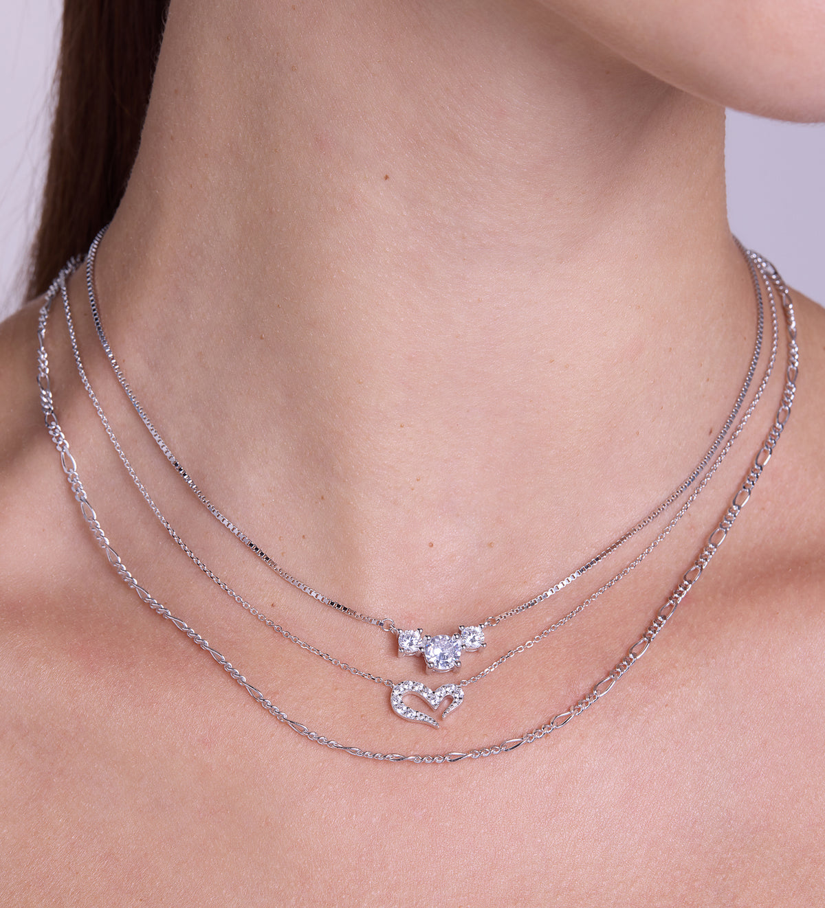 Pave Heart Silhouette Necklace in Rhodium Plating on 925 Silver - Ash & Harry