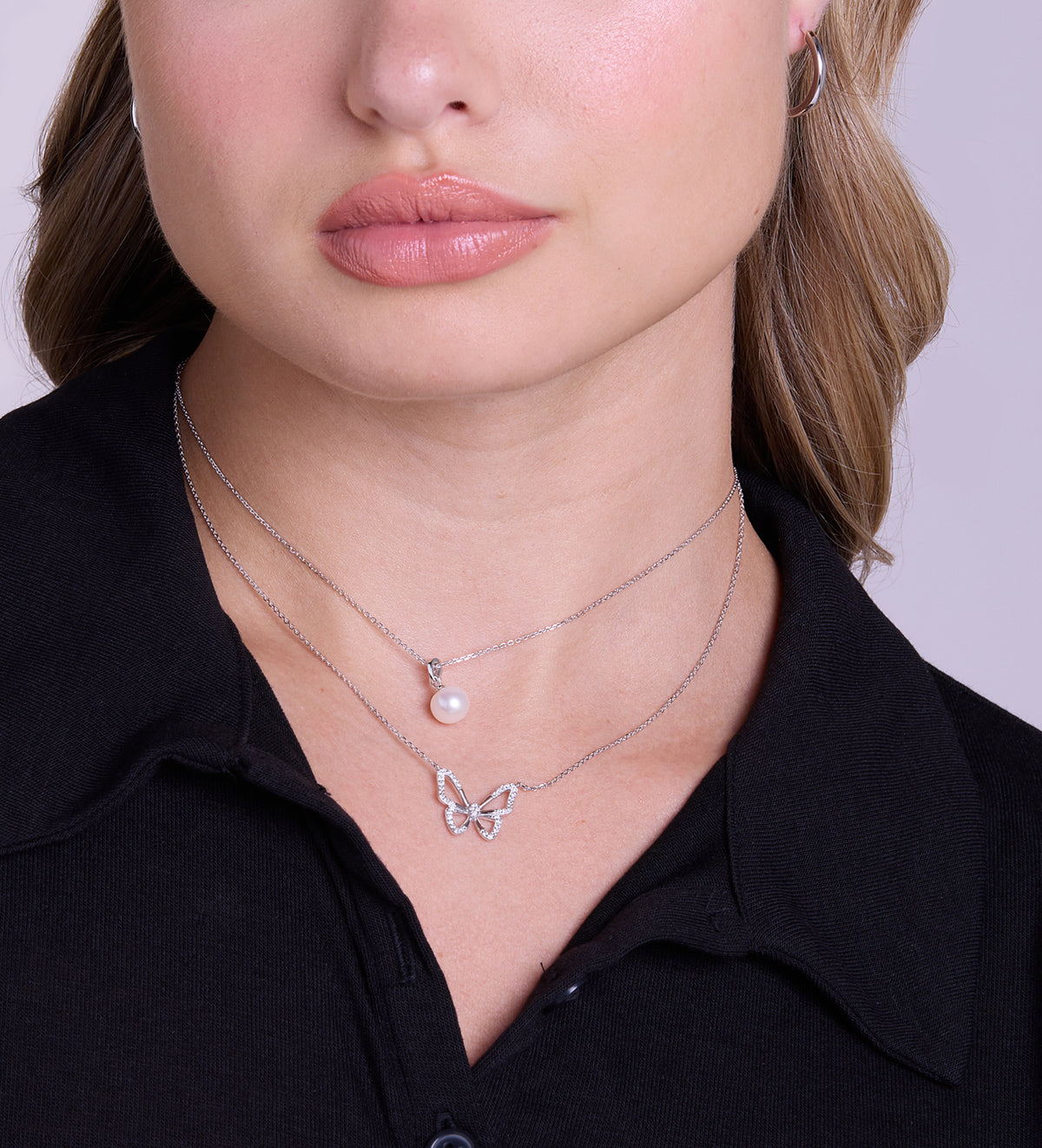 Pave Butterfly Silhouette Necklace in Rhodium Plating on 925 Silver - Ash & Harry