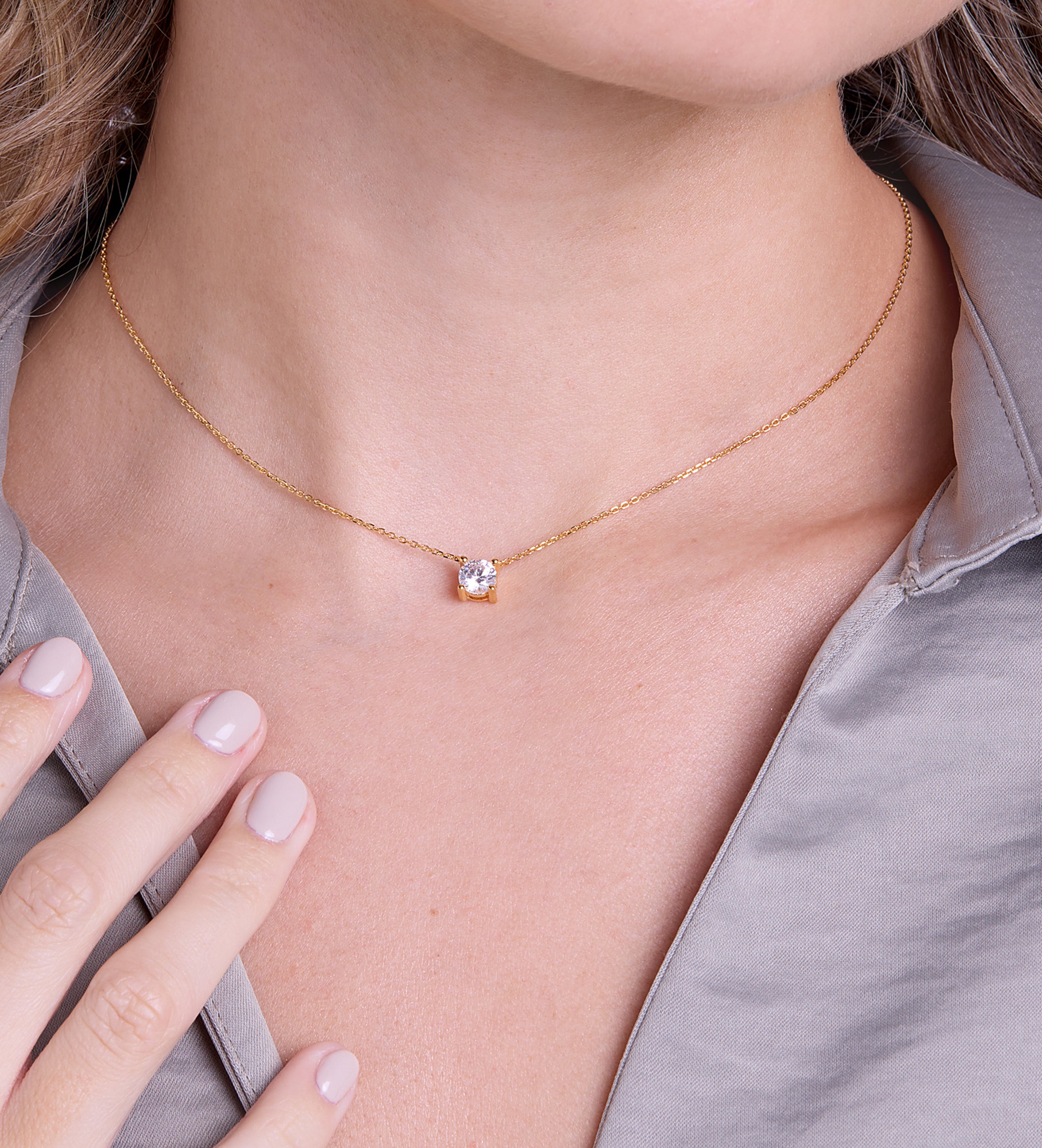 Solitaire Pendant Necklace in 18k Gold Plating on 925 Silver - Ash & Harry