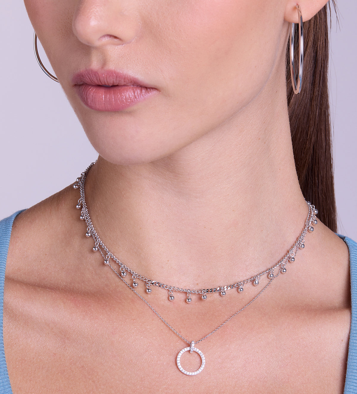 Gemstone Ring Necklace in Rhodium Plating on 925 Silver - Ash & Harry