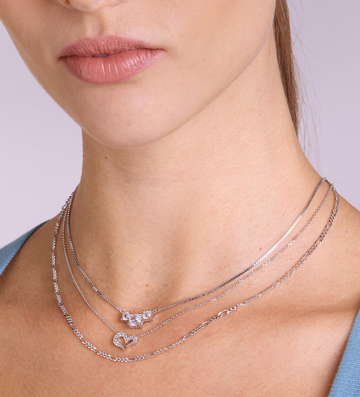 Triple Stone Pendant Necklace in Rhodium Plating on 925 Silver - Ash & Harry