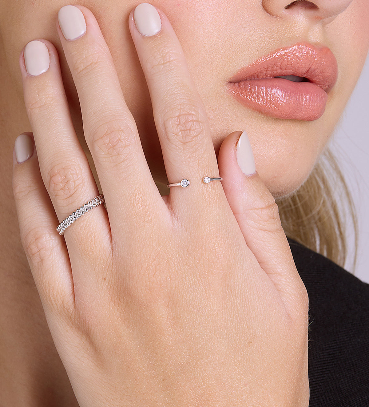 Two Stone Open Bezel Ring in Rhodium Plating on 925 Silver - Ash & Harry