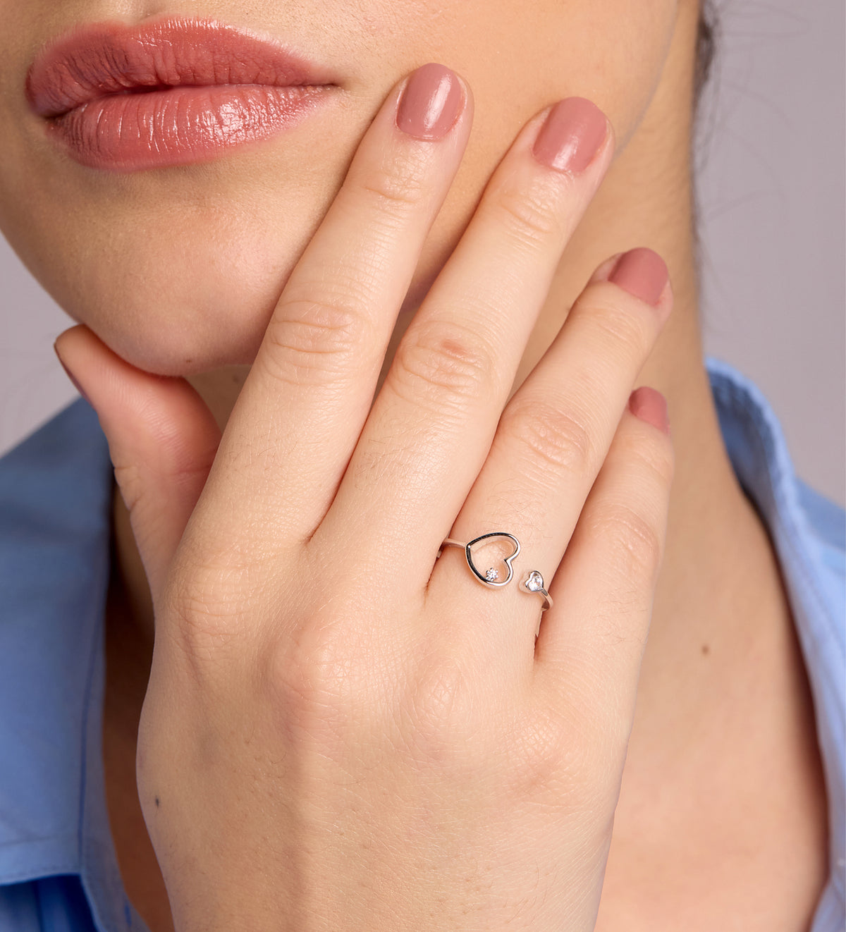 Heart to Heart Ring in Rhodium Plating on 925 Silver - Ash & Harry