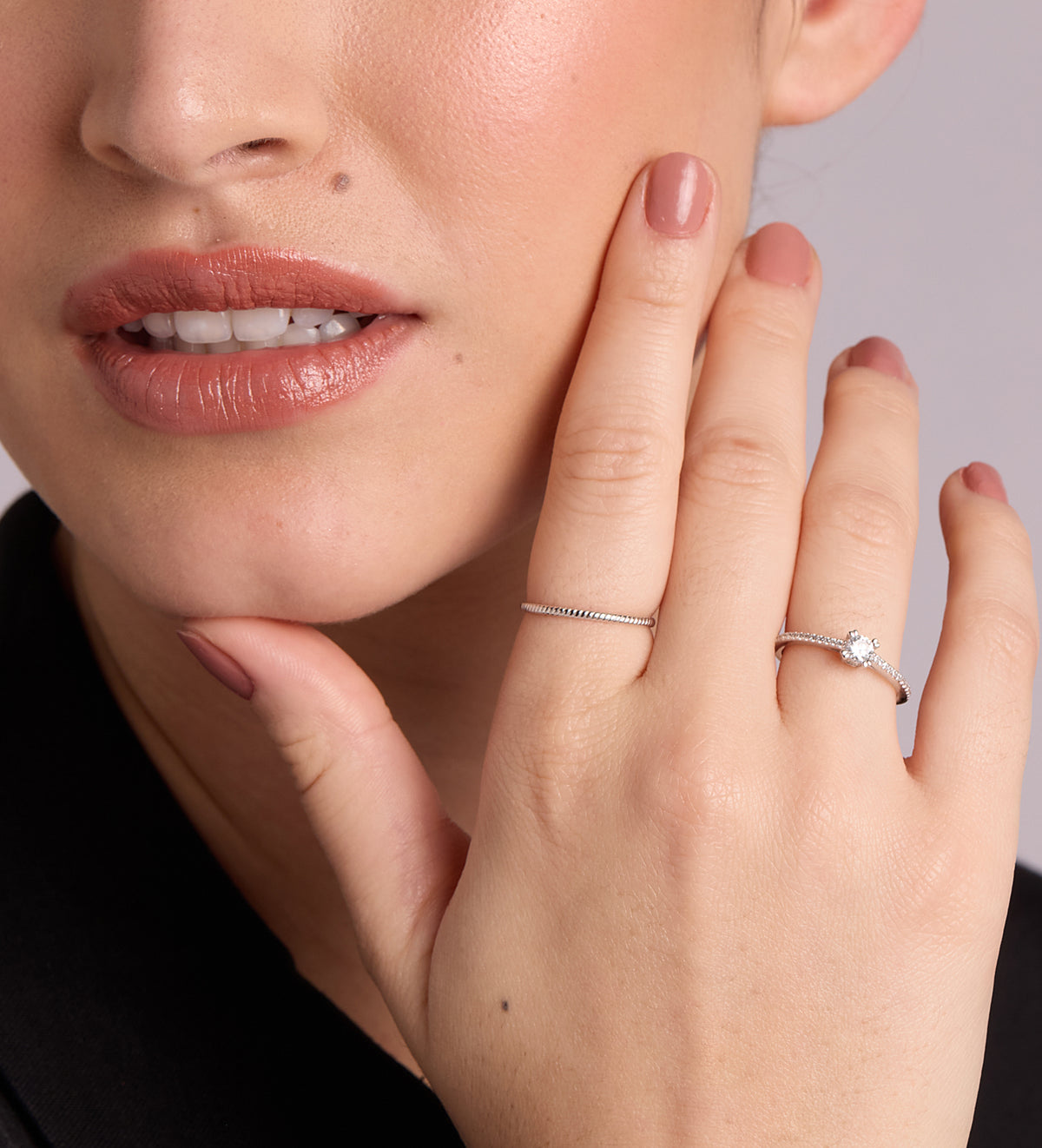 Solitaire Ring in Rhodium Plating on 925 Silver - Ash & Harry