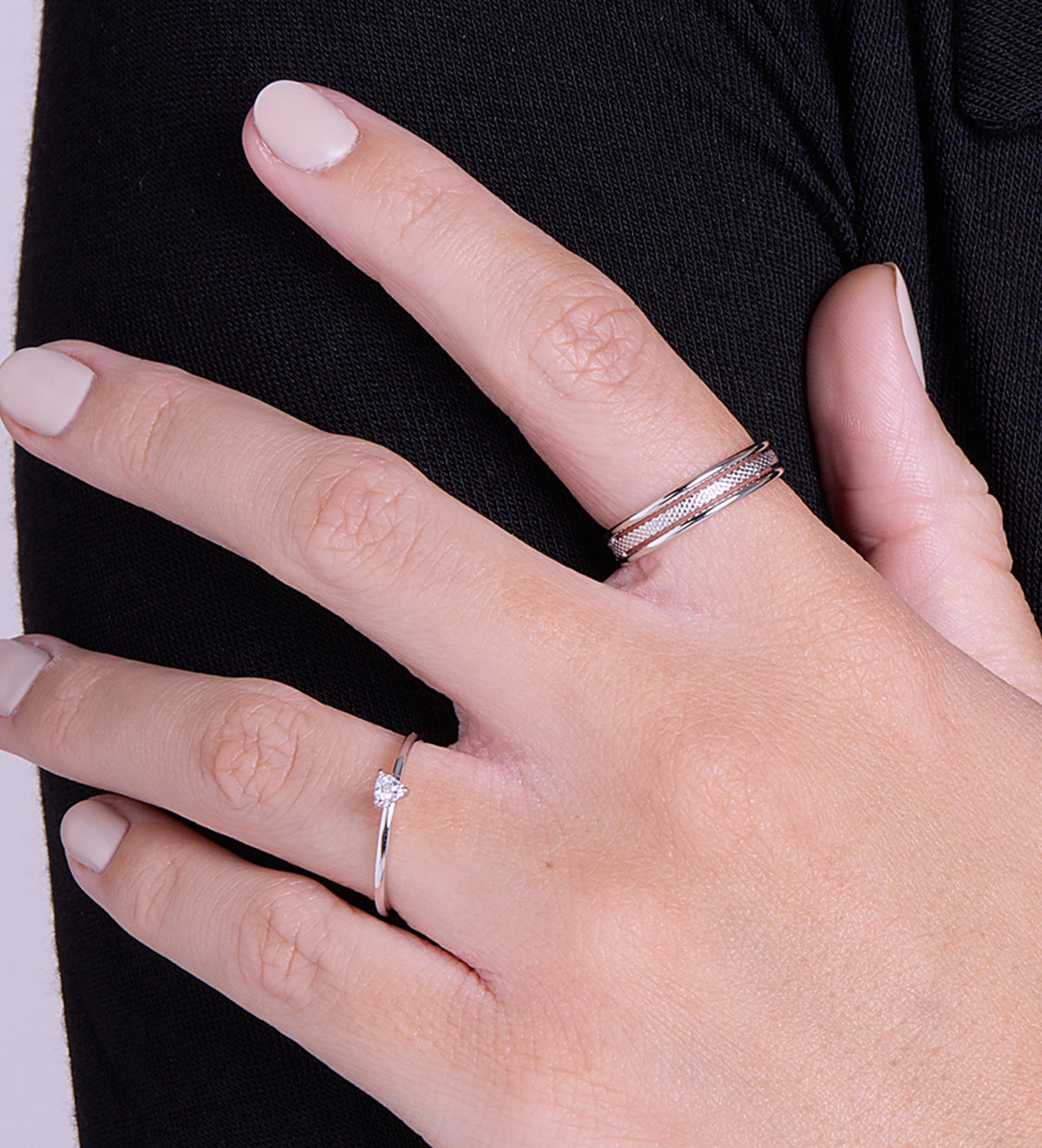 Textured Triple Stacking Ring in Rhodium Plating on 925 Silver - Ash & Harry