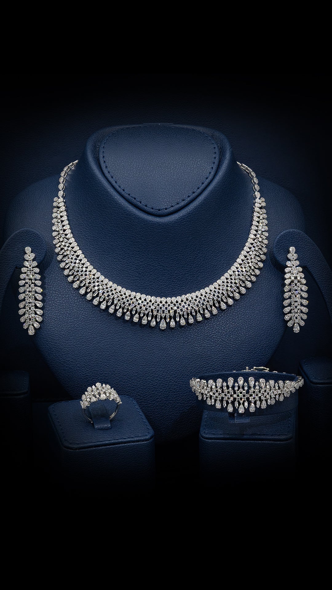 Yaqouta Royal White Bridal Full Set in Brilliant - Cut Simulated Diamonds, Rhodium Plated - Ash & Harry