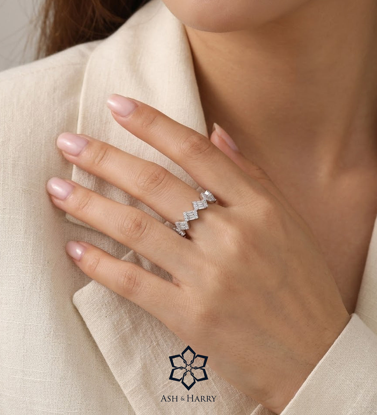 Ziggy Eternity Ring in 925 Silver with High Quality Simulated Diamonds - Ash & Harry