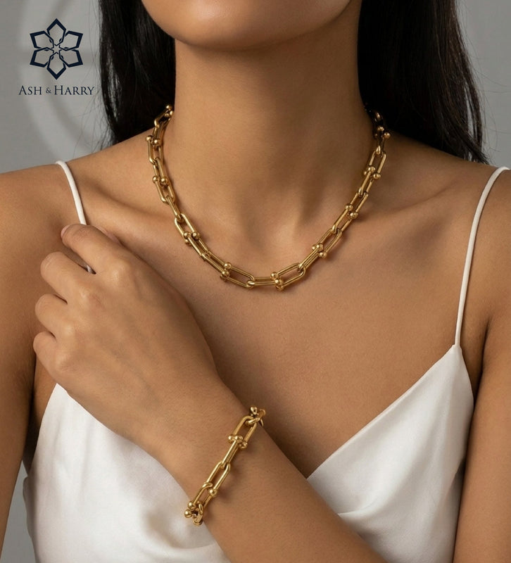 Bold Orb Linked Chain Full Set in Gold - 2 Items