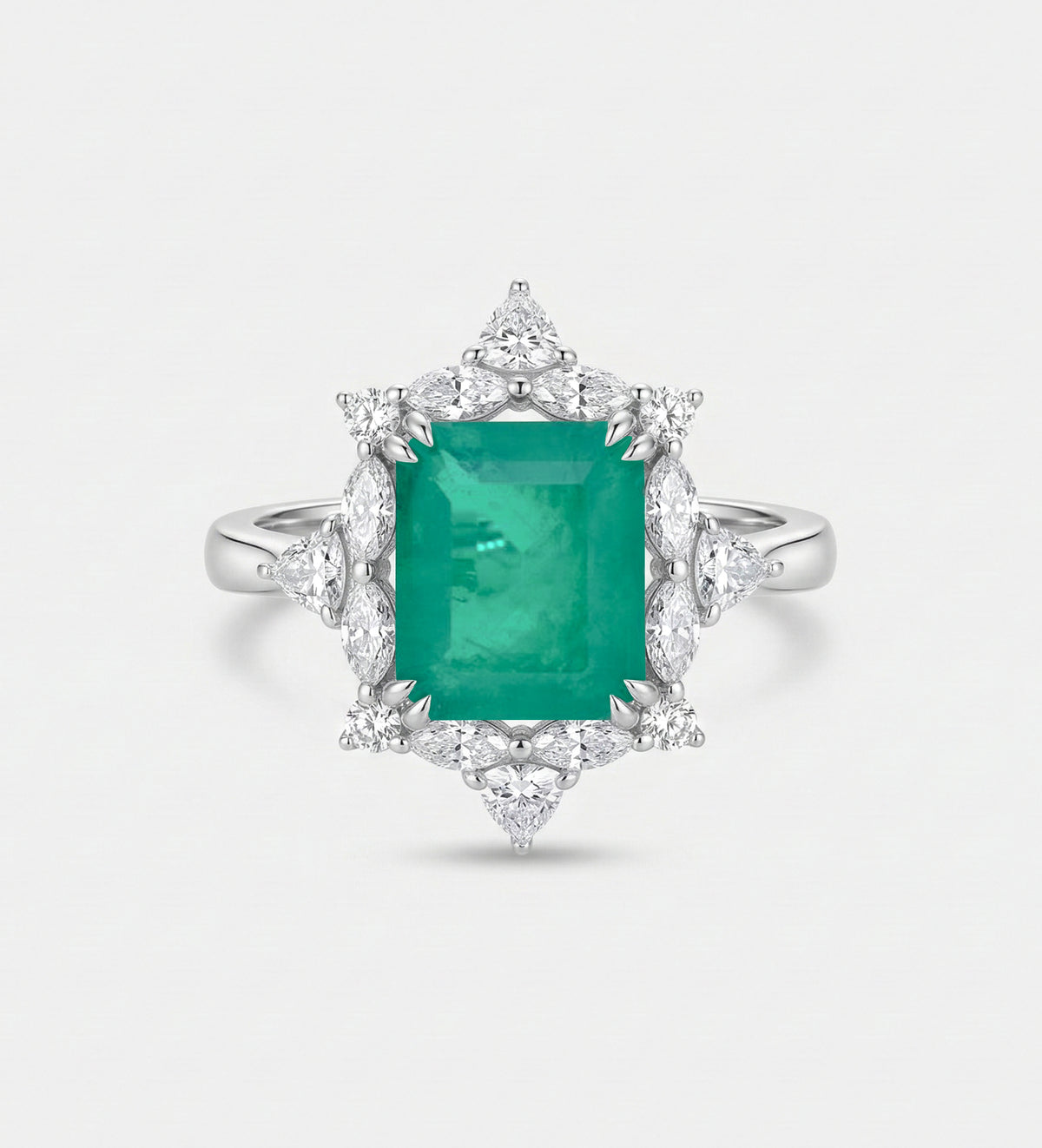 Emerald Nova Ring in 925 Silver High Quality Simulated Diamonds and Emerald Stone - Ash & Harry