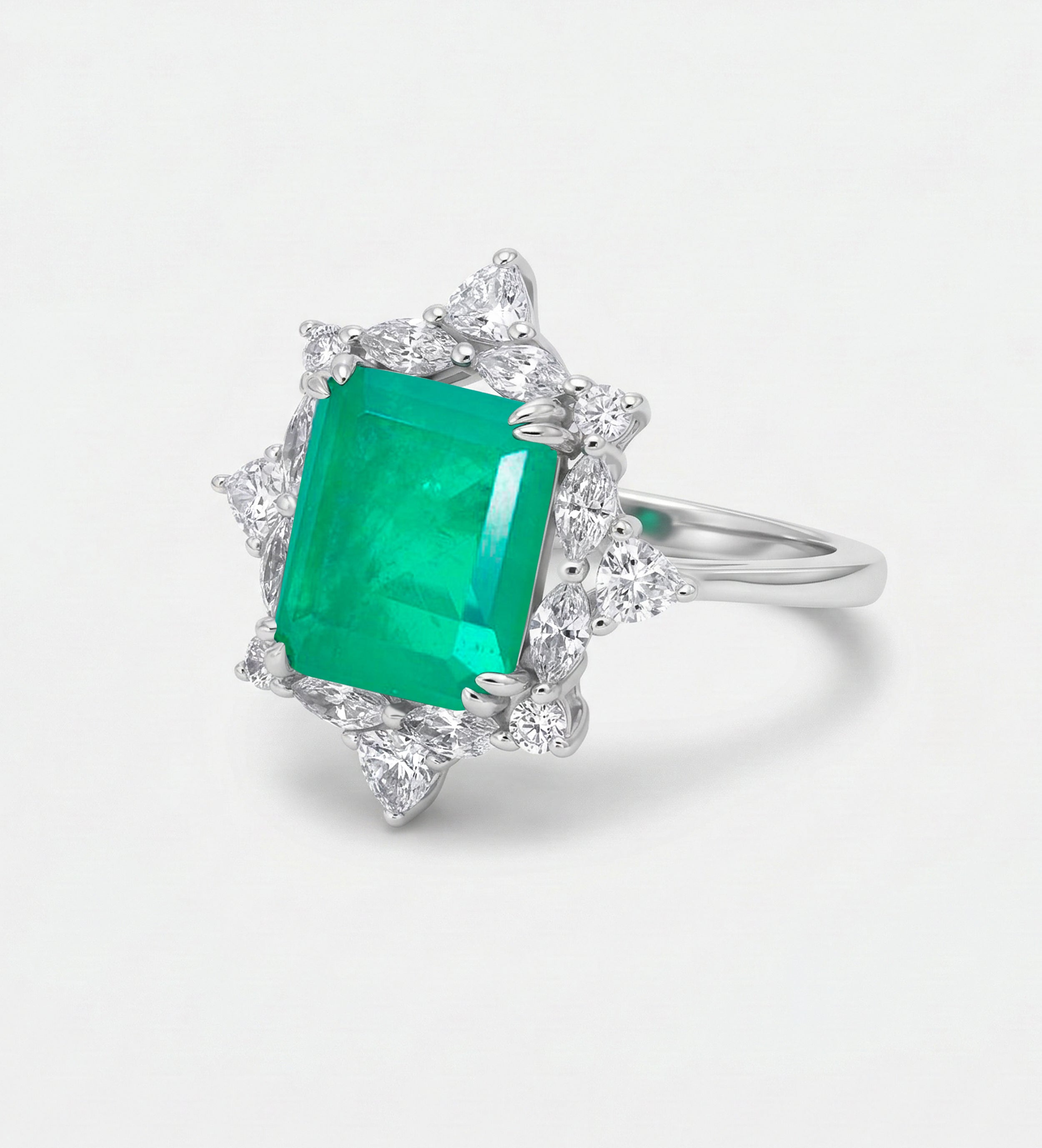 Emerald Nova Ring in 925 Silver High Quality Simulated Diamonds and Emerald Stone - Ash & Harry