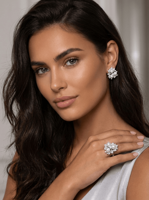 Trio Pearl Bloom Full Set in Silver - 2 Items