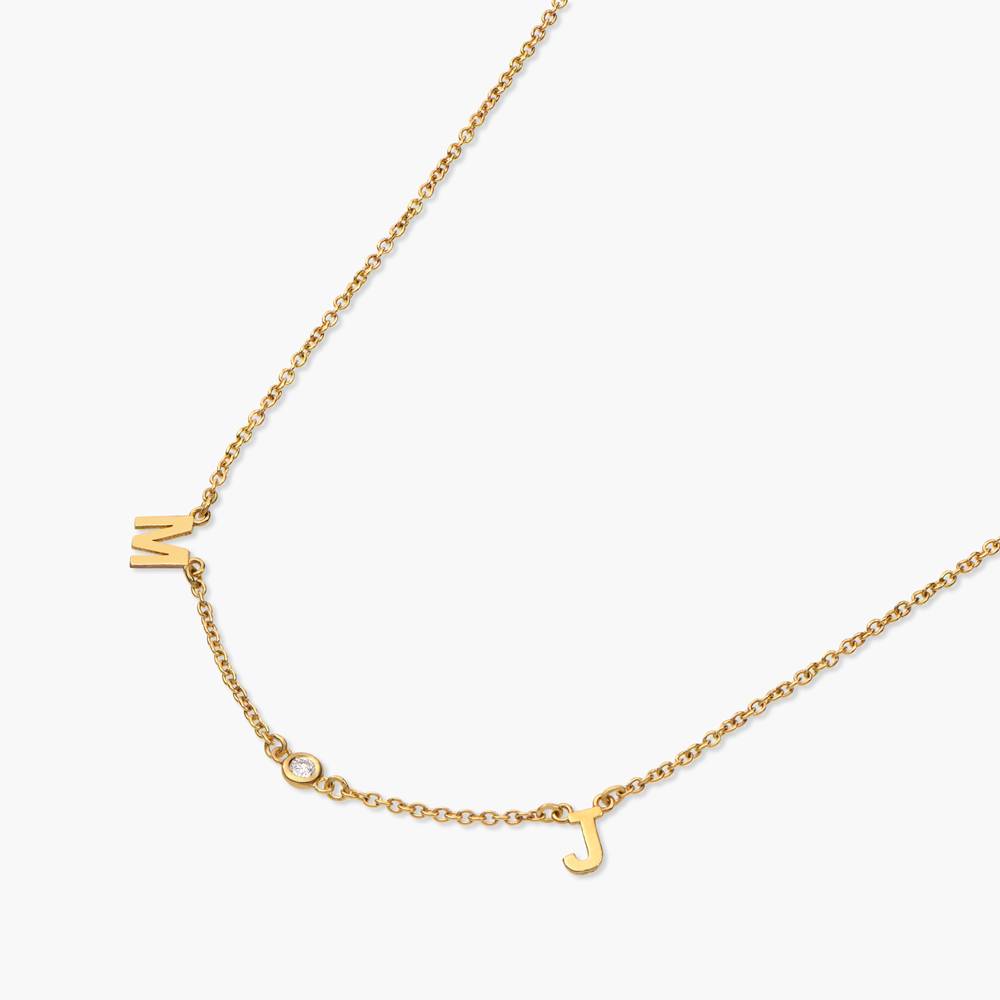 Initial Necklace With 0.03ct Round Diamond - 18K Rose Gold Vermeil