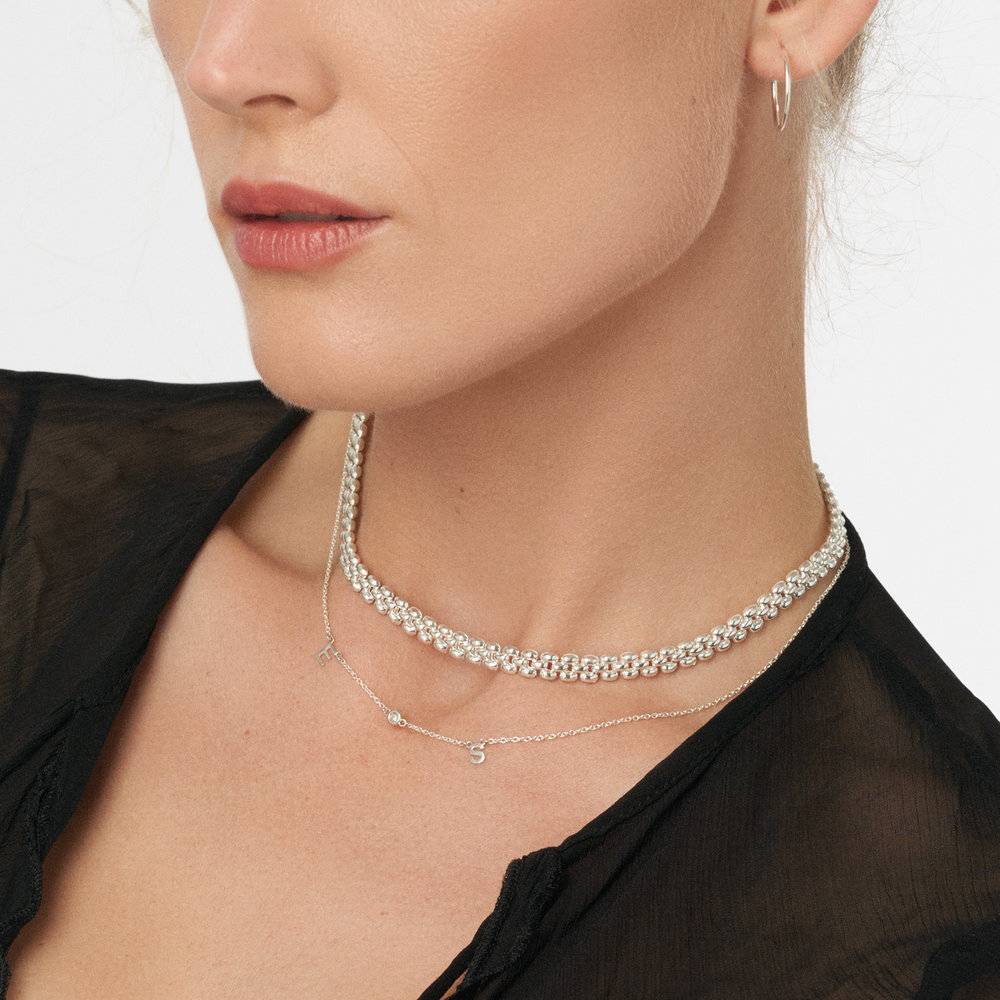 Initial Necklace With 0.03ct Round Diamond - Silver