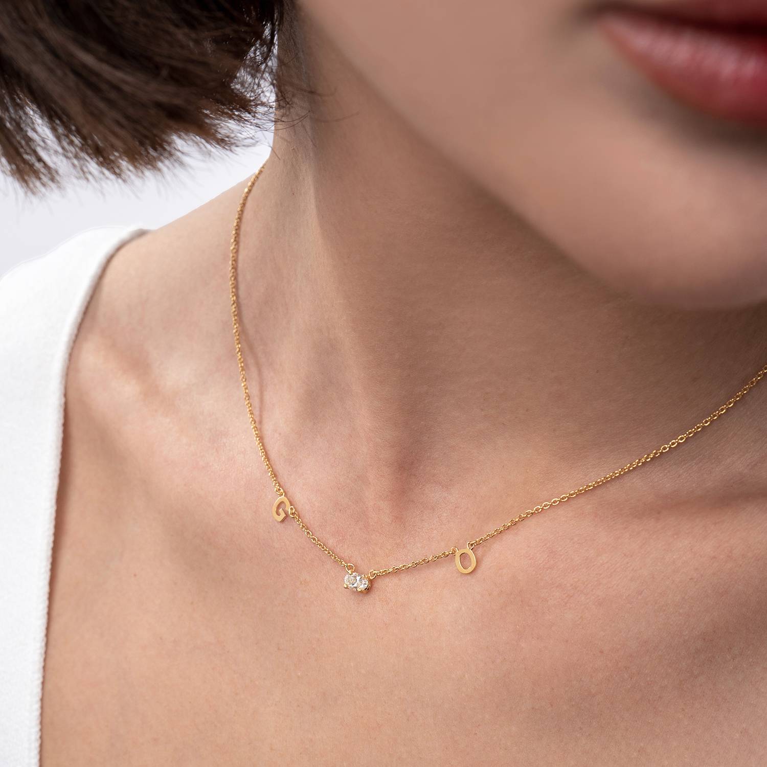 Initial Necklace With 0.3ct Oval Diamond - 18K Gold Vermeil