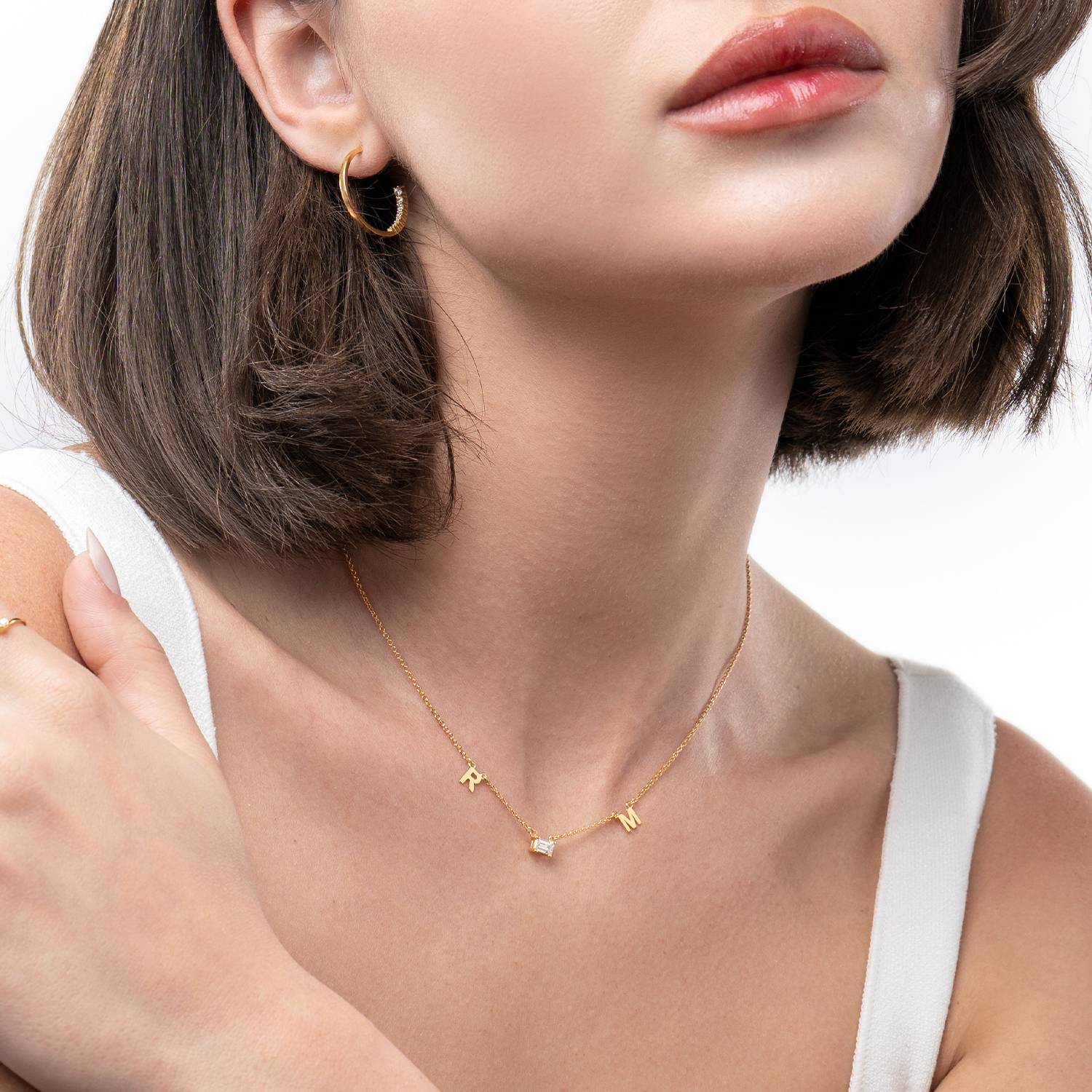 Initial Necklace With 0.3ct Round Diamond - 18K Gold Vermeil