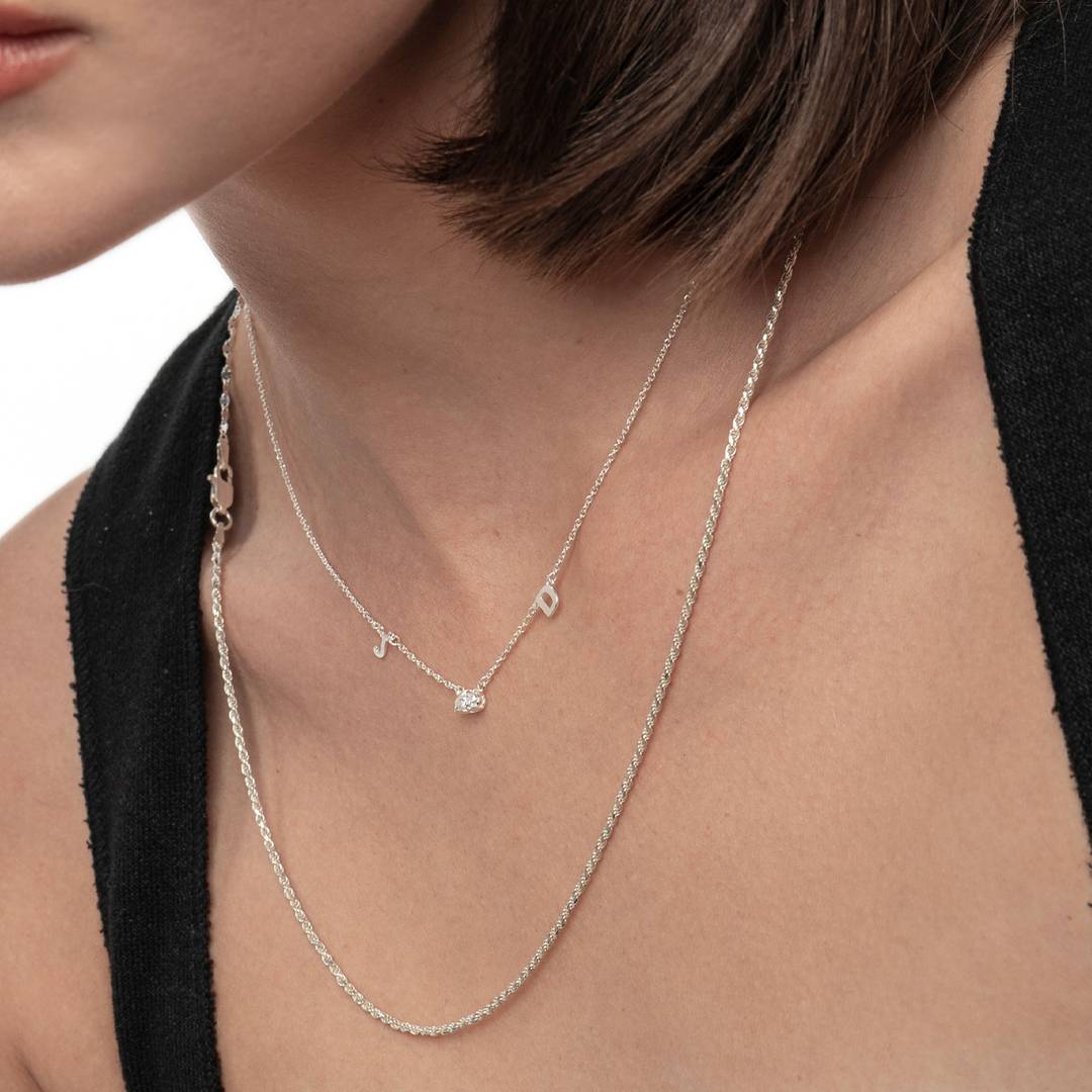 Initial Necklace With 0.3ct Oval Diamond - Silver