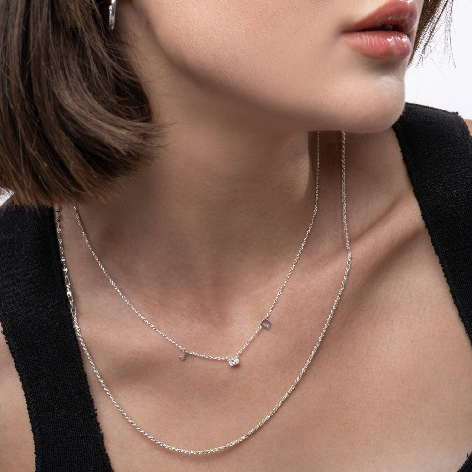Initial Necklace With 0.3ct Round Diamond - Silver