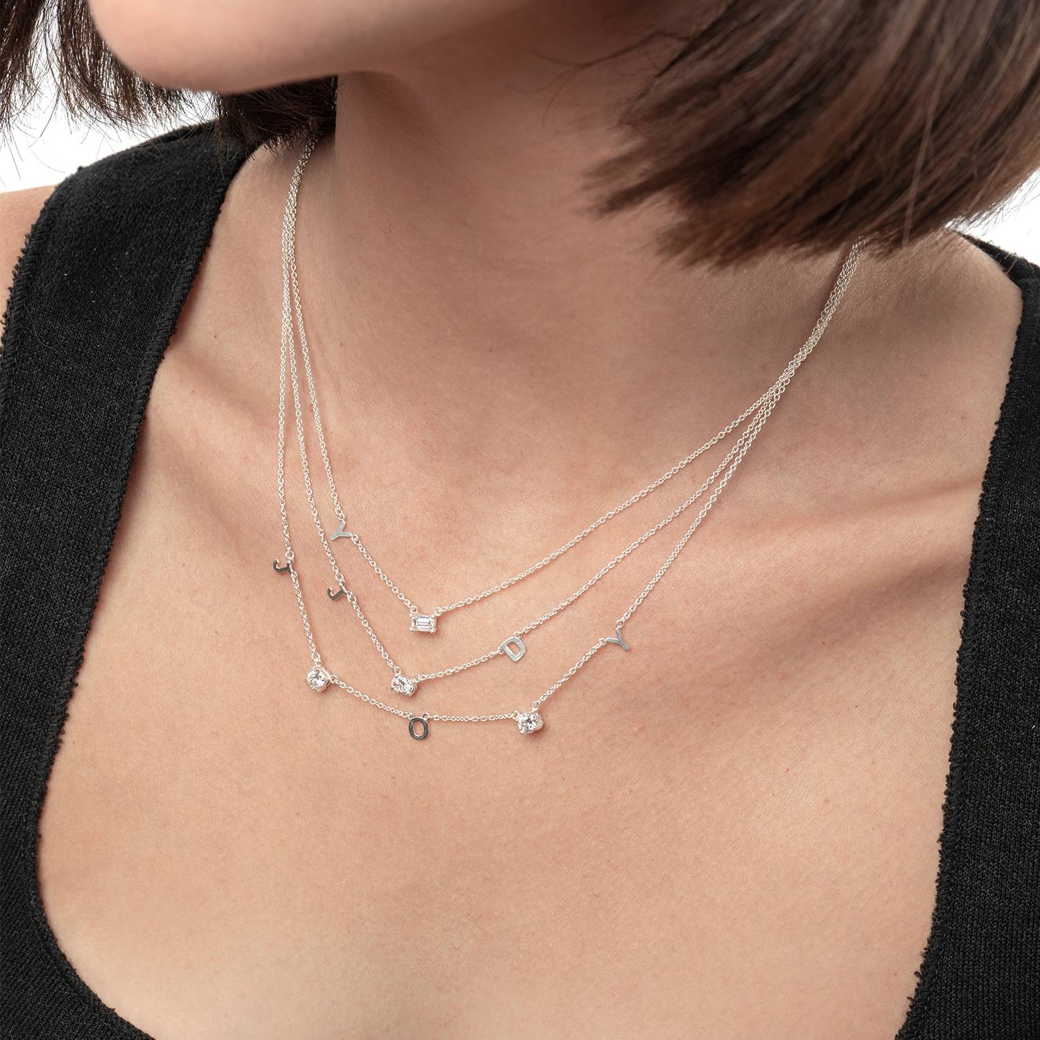 Initial Necklace With 0.3ct Round Diamond - Silver