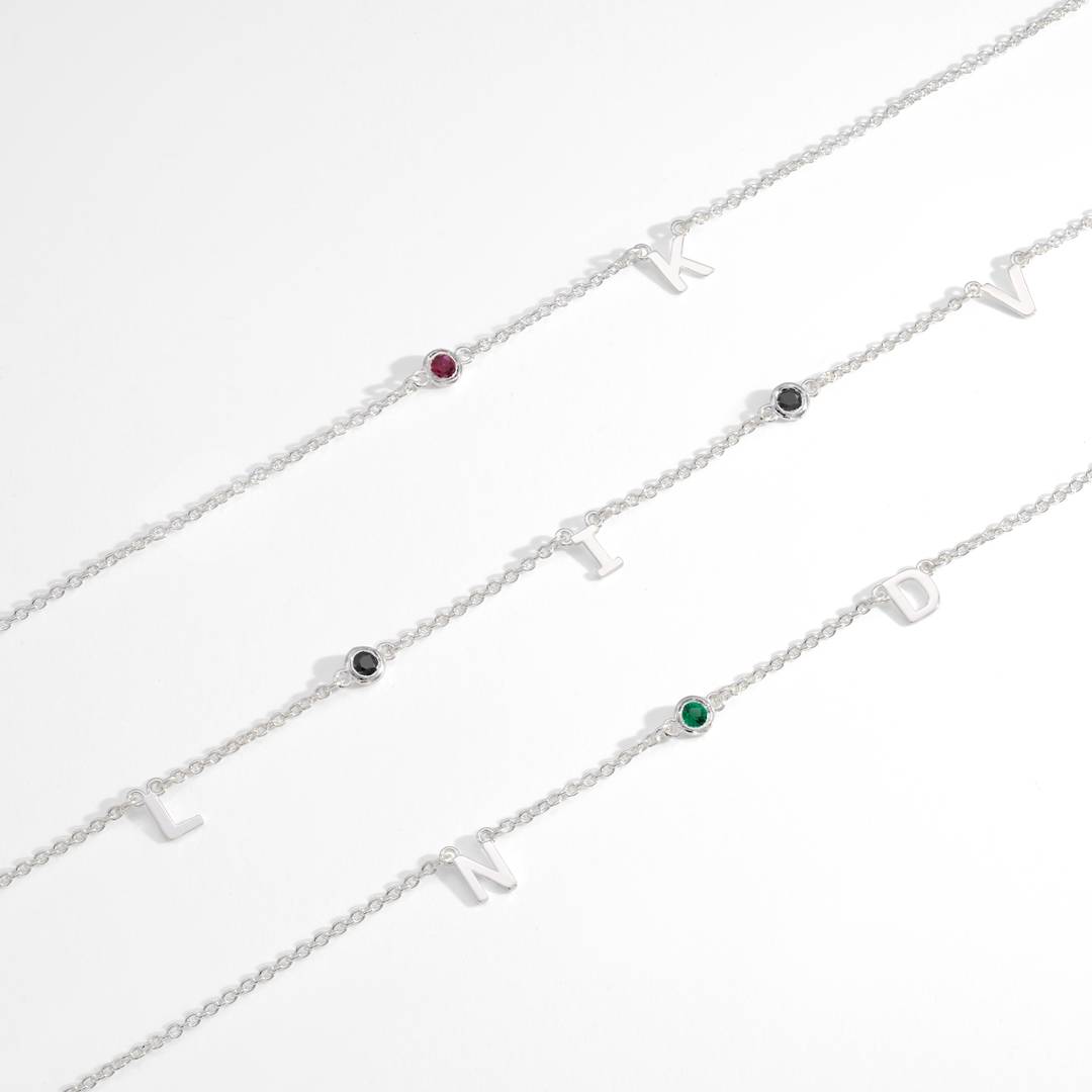 Initial Necklace With 0.2ct Heart Shaped Gemstone - Silver