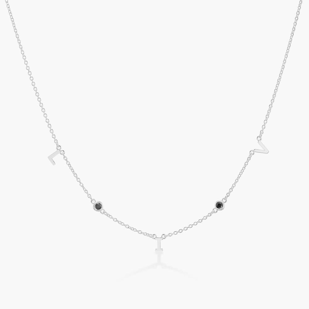Initial Necklace With 0.2ct Heart Shaped Gemstone - Silver