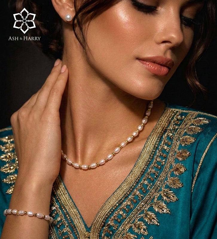 Pearl Beaded Full Set in Gold - 3 Items