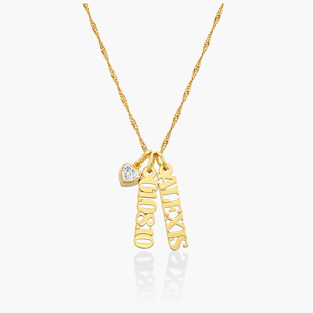 Vertical Name Necklace With .2CT Heart Shaped Diamond - 18K Gold Vermeil