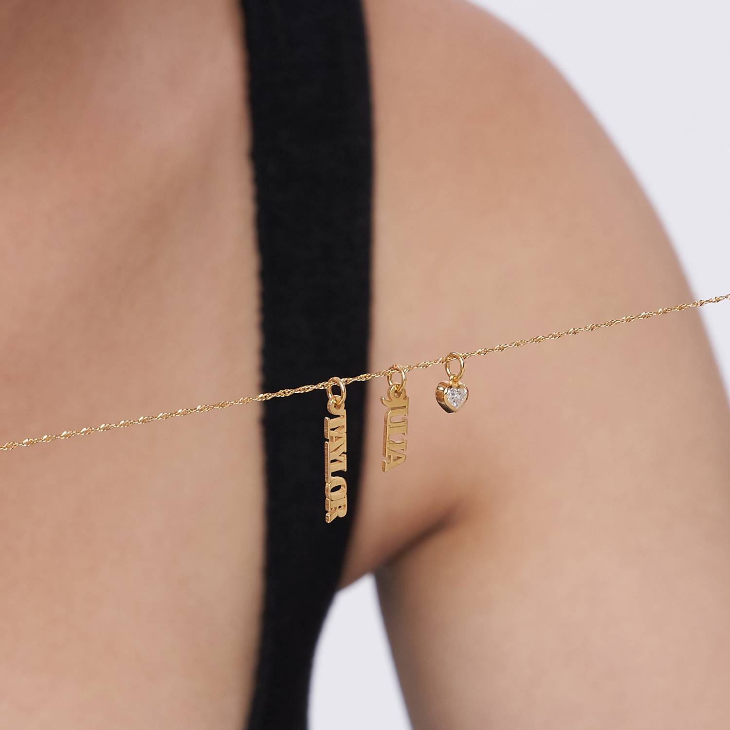 Vertical Name Necklace With .2CT Heart Shaped Diamond - 18K Gold Vermeil