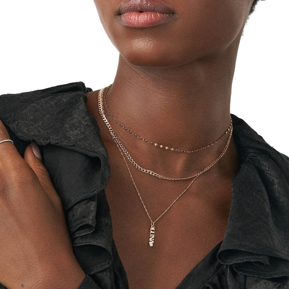 Vertical Name Necklace With Diamond - 18K Rose Gold Vermeil